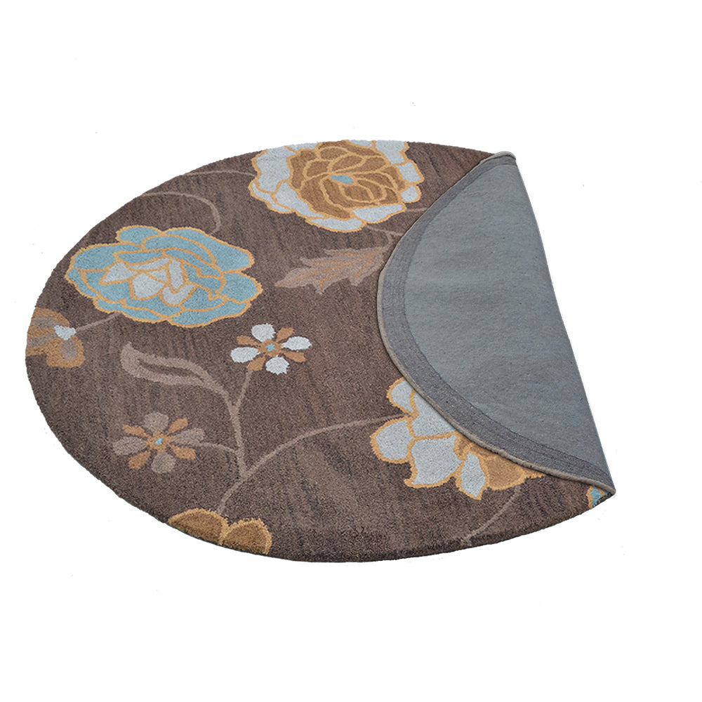 Hand Tufted Wool Area Rug Floral Brown K00518