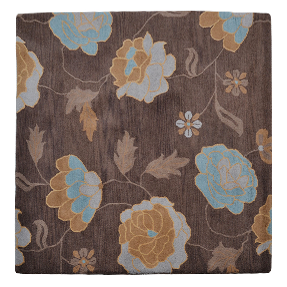 Hand Tufted Wool Area Rug Floral Brown K00518