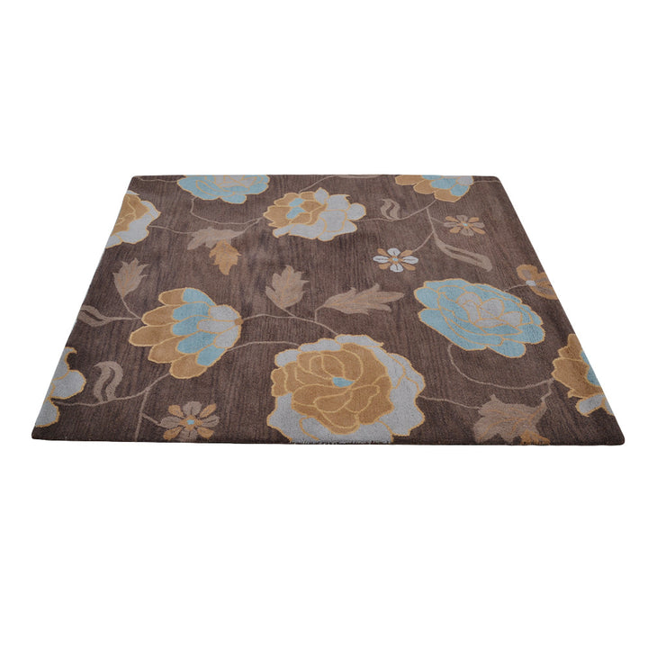 Hand Tufted Wool Area Rug Floral Brown K00518