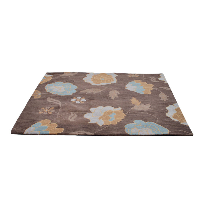 Hand Tufted Wool Area Rug Floral Brown K00518