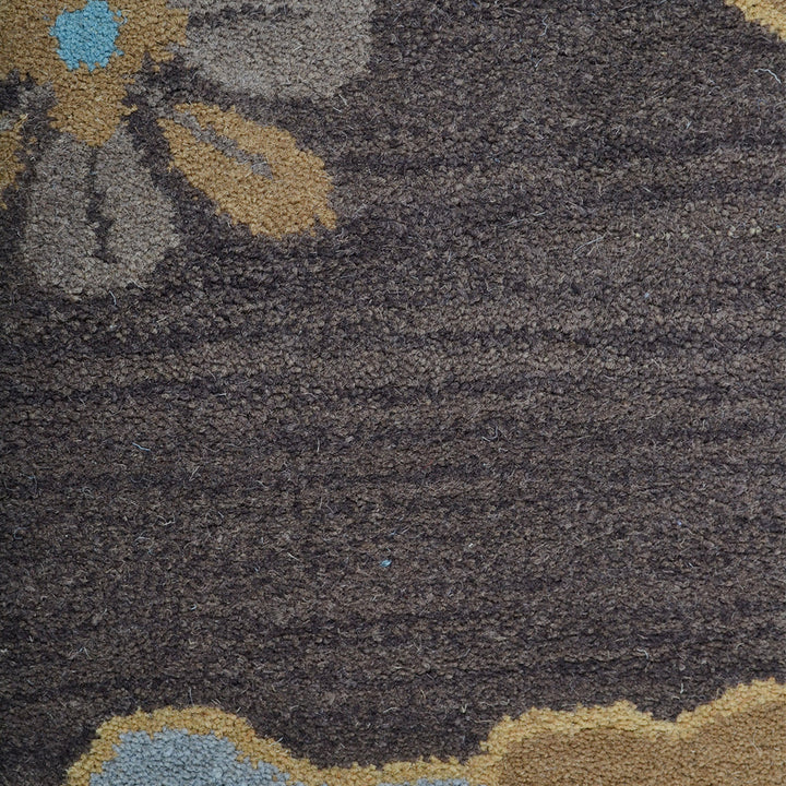 Hand Tufted Wool Area Rug Floral Brown K00518
