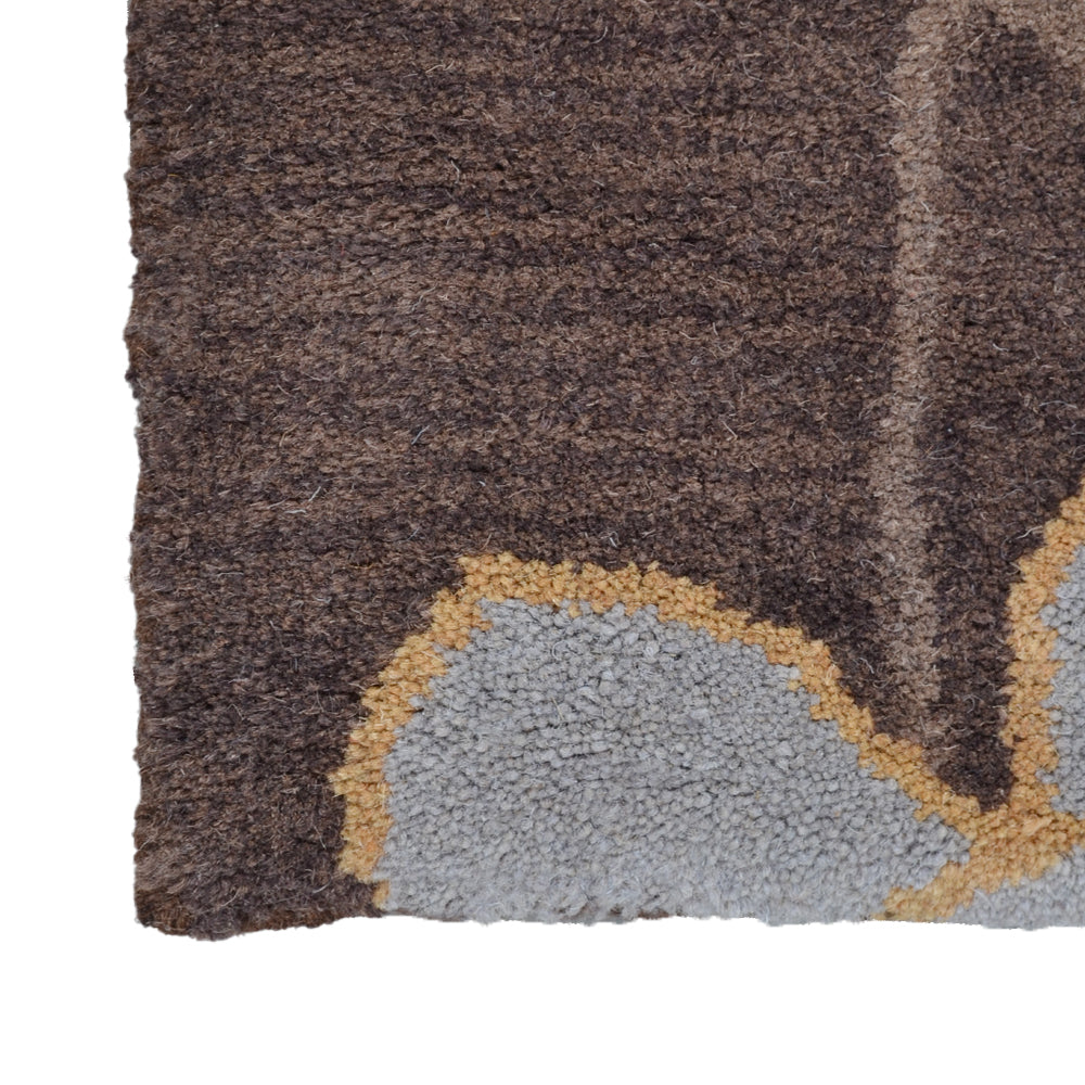 Hand Tufted Wool Area Rug Floral Brown K00518