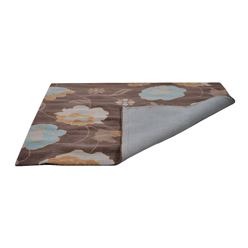 Hand Tufted Wool Area Rug Floral Brown K00518