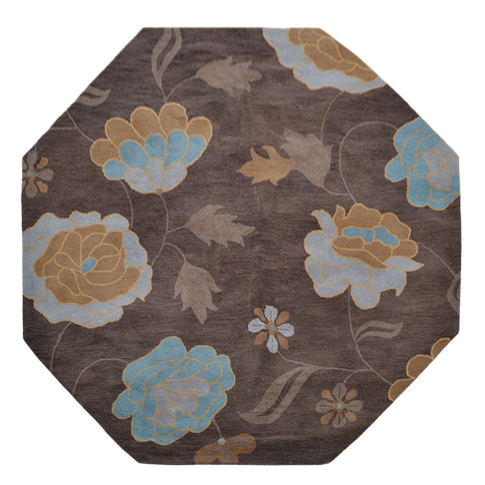 Hand Tufted Wool Area Rug Floral Brown K00518