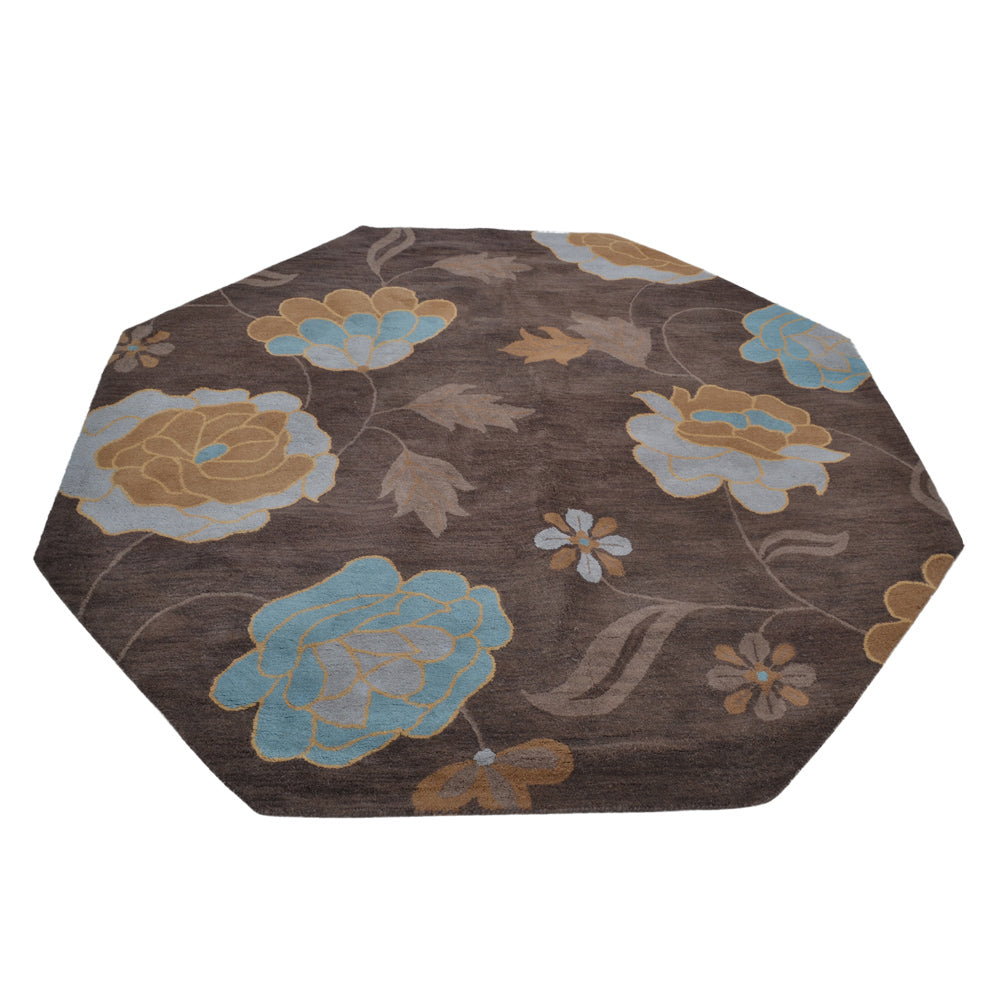 Hand Tufted Wool Area Rug Floral Brown K00518