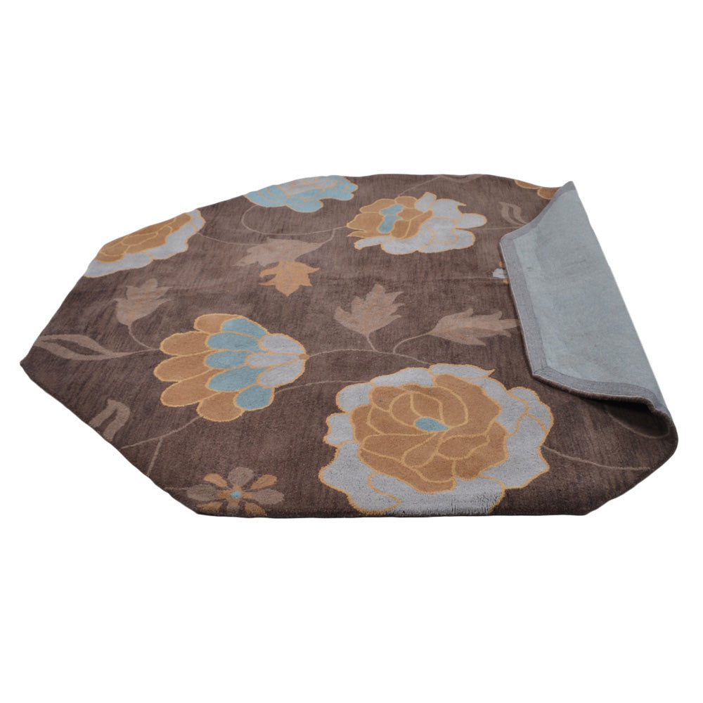 Hand Tufted Wool Area Rug Floral Brown K00518