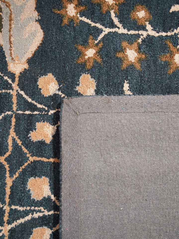 Hand Tufted Wool Area Rug Floral Blue K00522