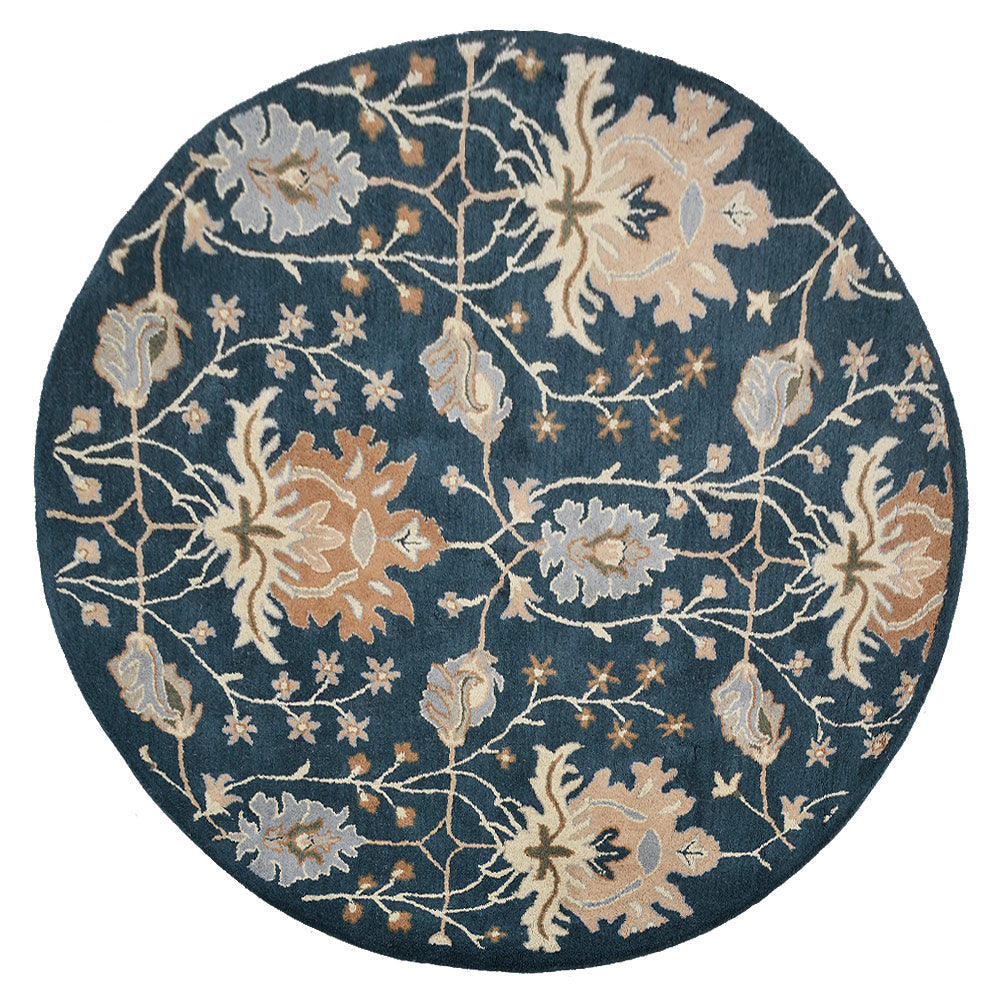 Hand Tufted Wool Area Rug Floral Blue K00522