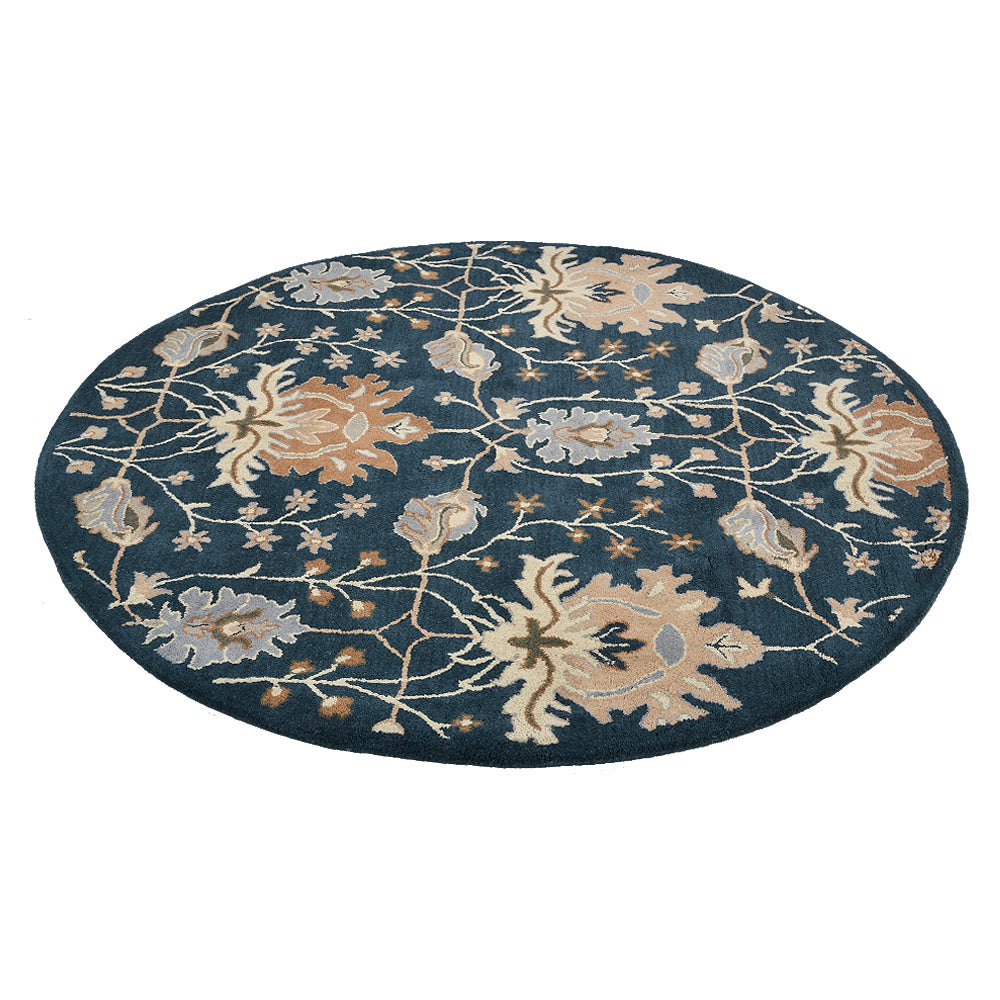 Hand Tufted Wool Area Rug Floral Blue K00522