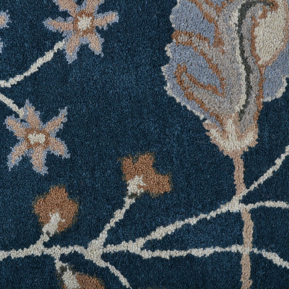 Hand Tufted Wool Area Rug Floral Blue K00522