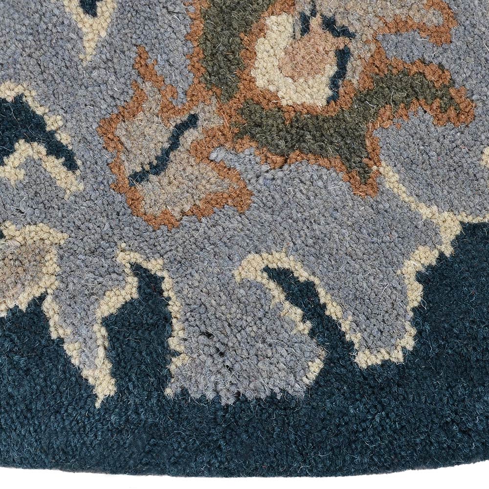 Hand Tufted Wool Area Rug Floral Blue K00522