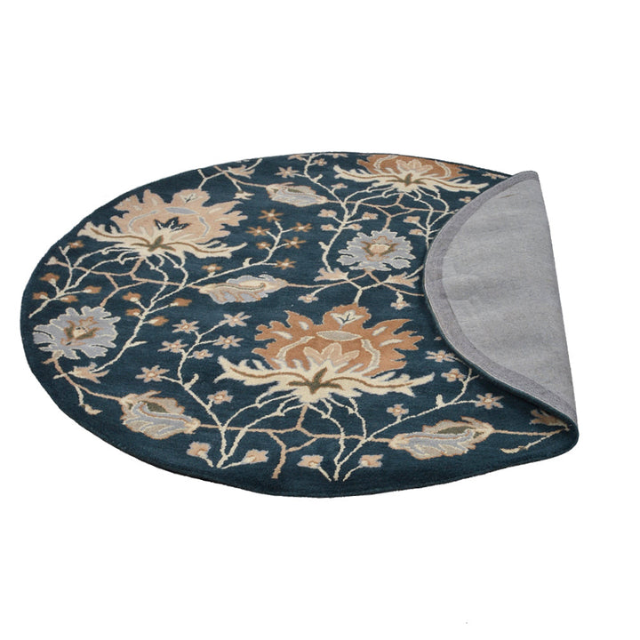 Hand Tufted Wool Area Rug Floral Blue K00522