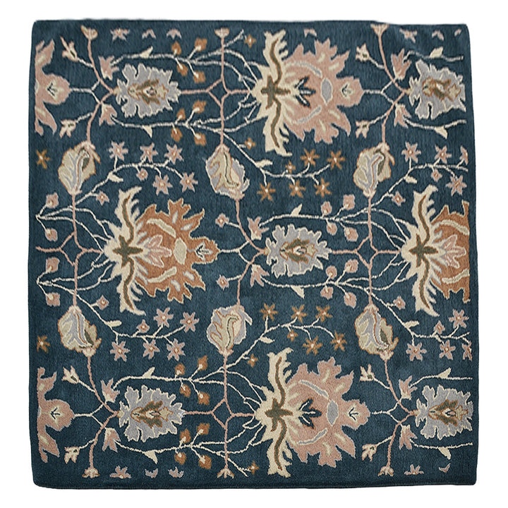 Hand Tufted Wool Area Rug Floral Blue K00522