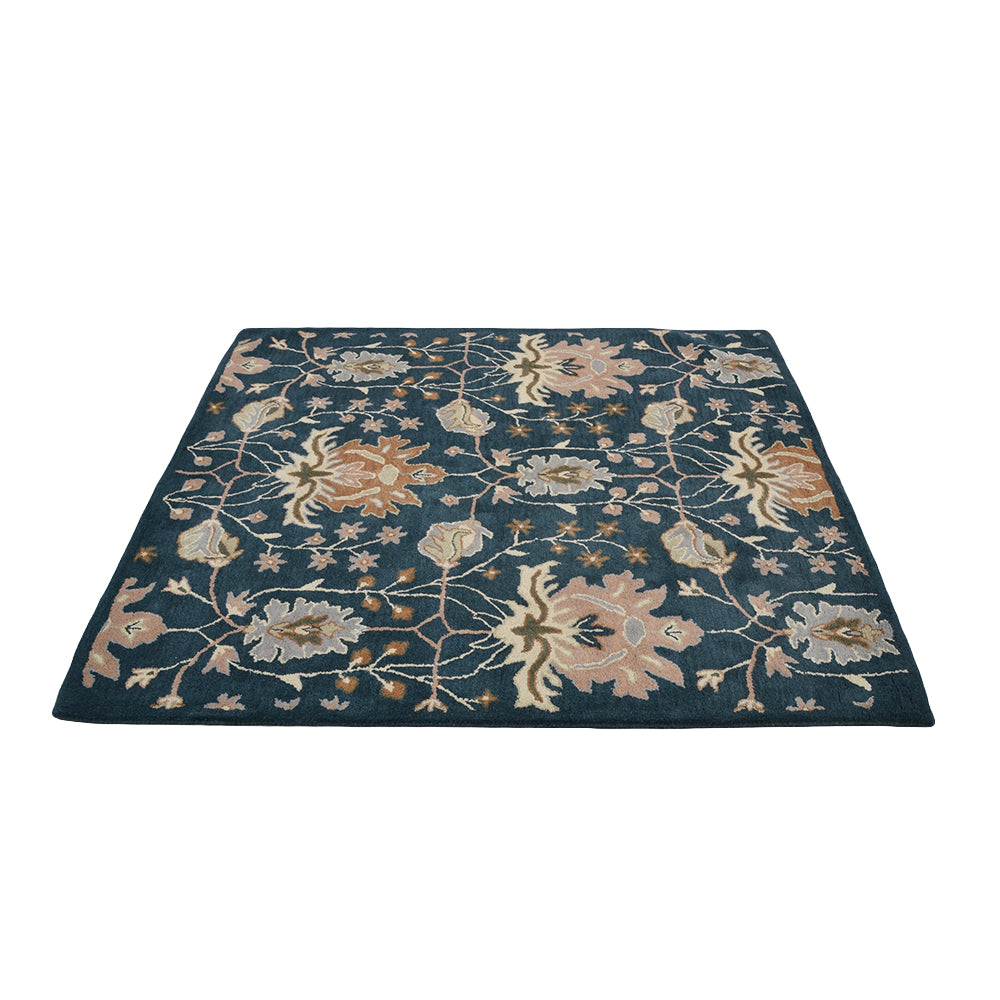Hand Tufted Wool Area Rug Floral Blue K00522