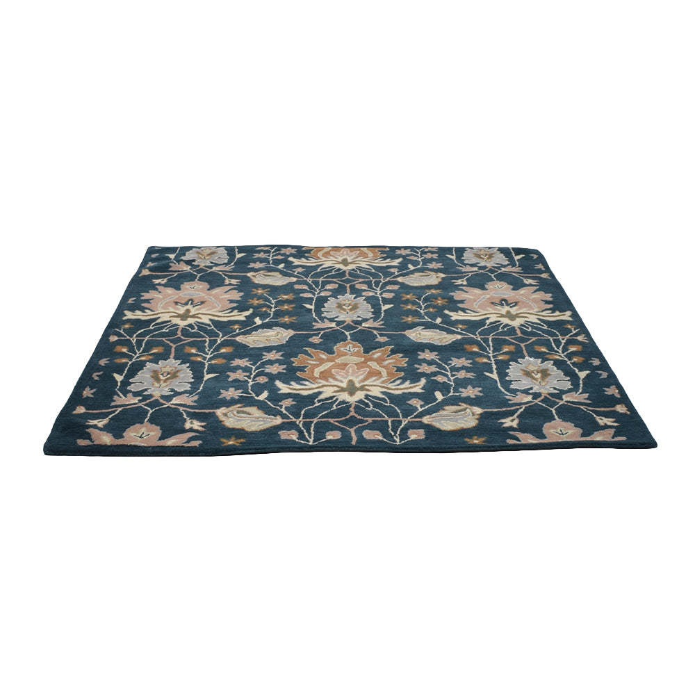 Hand Tufted Wool Area Rug Floral Blue K00522