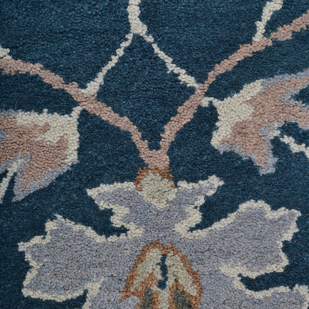 Hand Tufted Wool Area Rug Floral Blue K00522