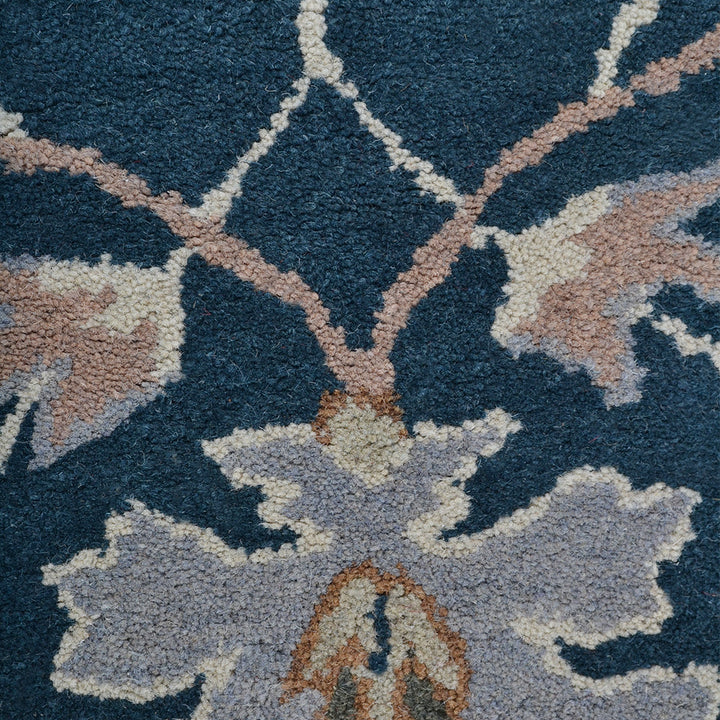 Hand Tufted Wool Area Rug Floral Blue K00522