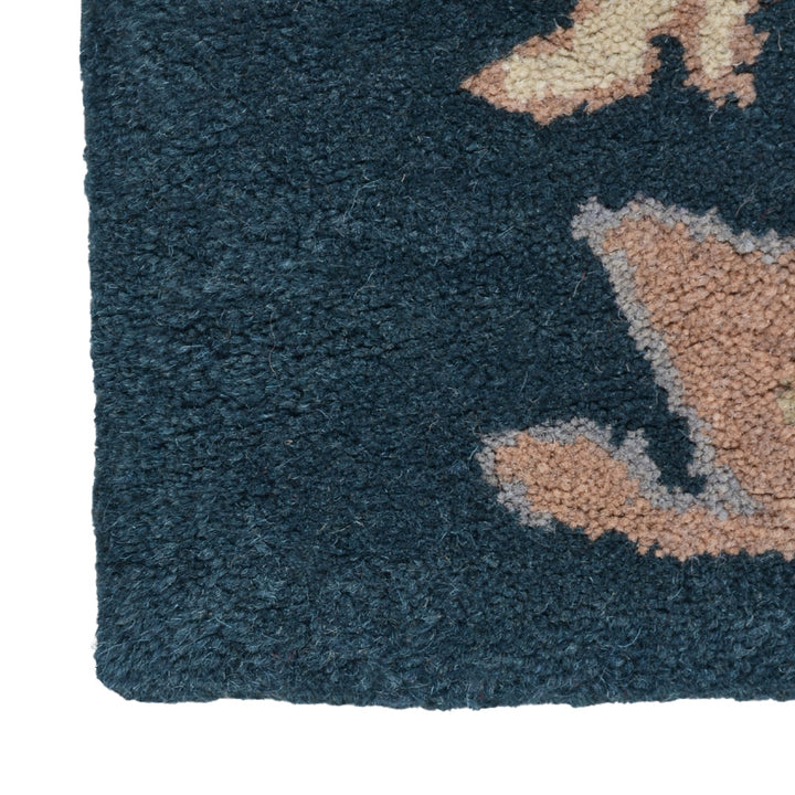 Hand Tufted Wool Area Rug Floral Blue K00522