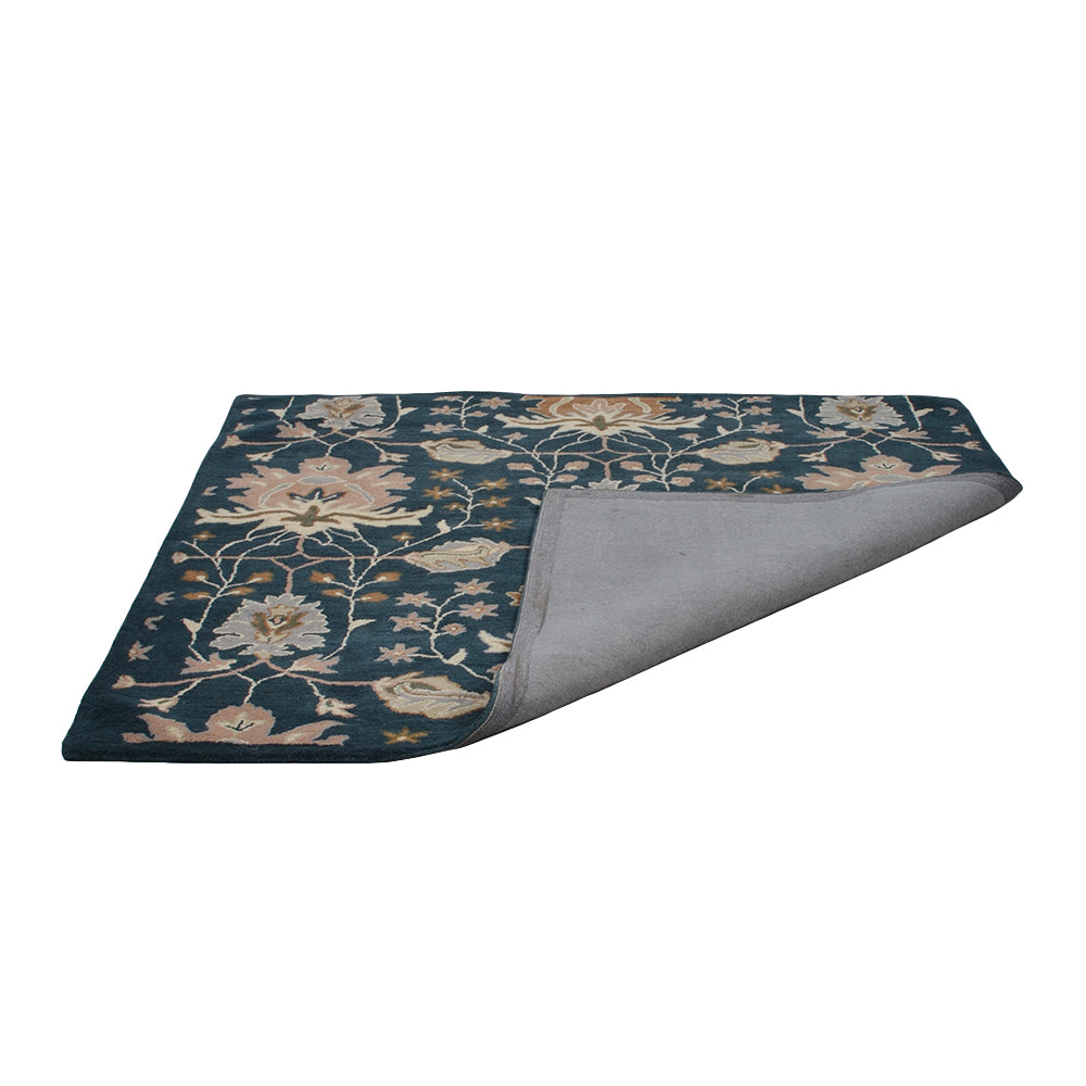 Hand Tufted Wool Area Rug Floral Blue K00522