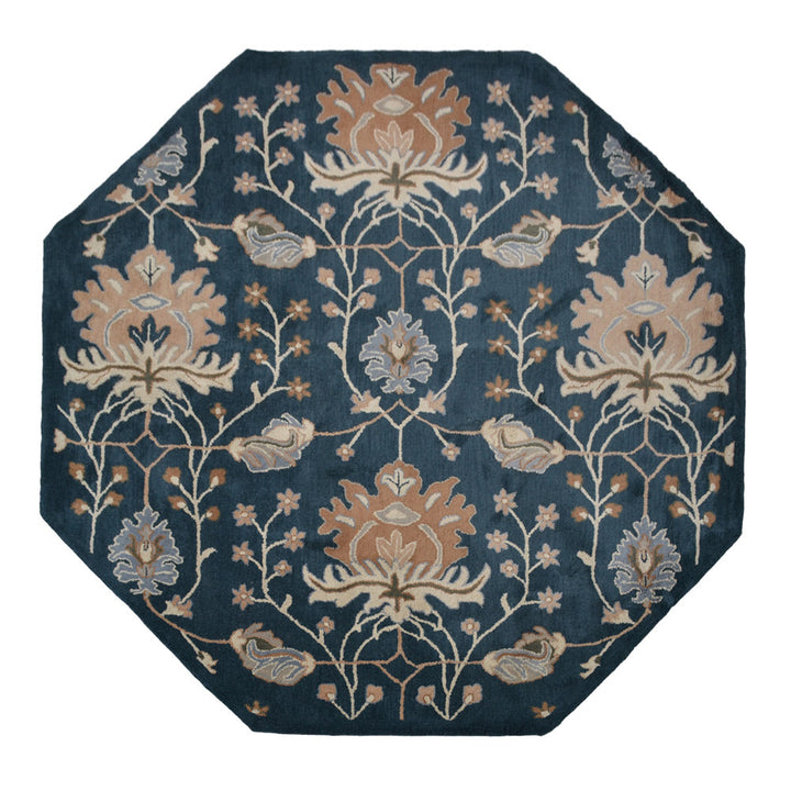 Hand Tufted Wool Area Rug Floral Blue K00522