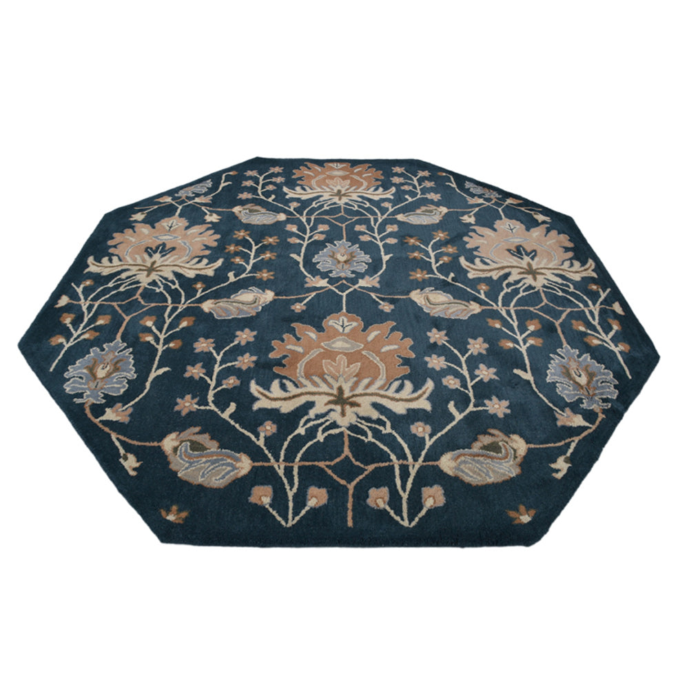 Hand Tufted Wool Area Rug Floral Blue K00522