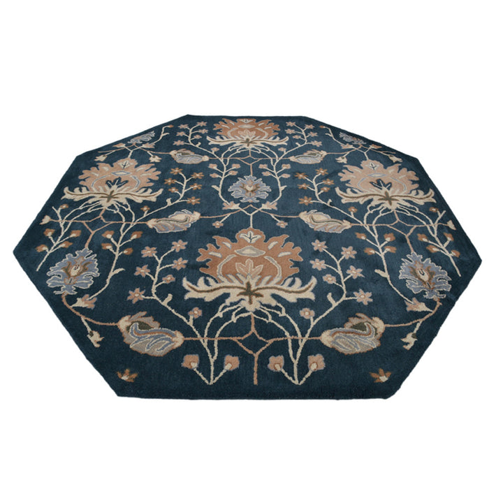 Hand Tufted Wool Area Rug Floral Blue K00522