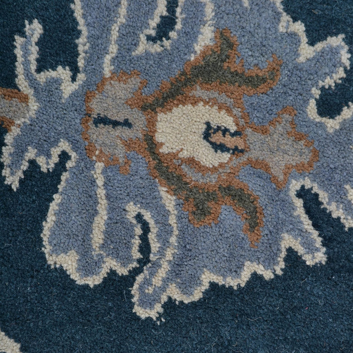 Hand Tufted Wool Area Rug Floral Blue K00522