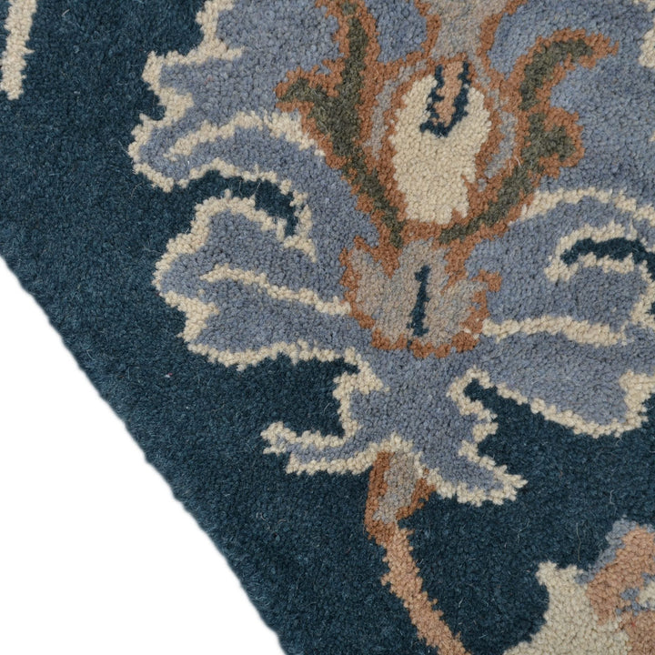 Hand Tufted Wool Area Rug Floral Blue K00522