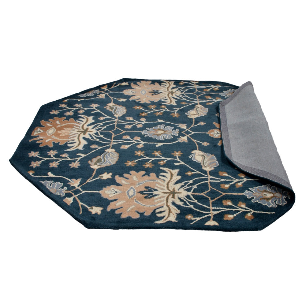 Hand Tufted Wool Area Rug Floral Blue K00522
