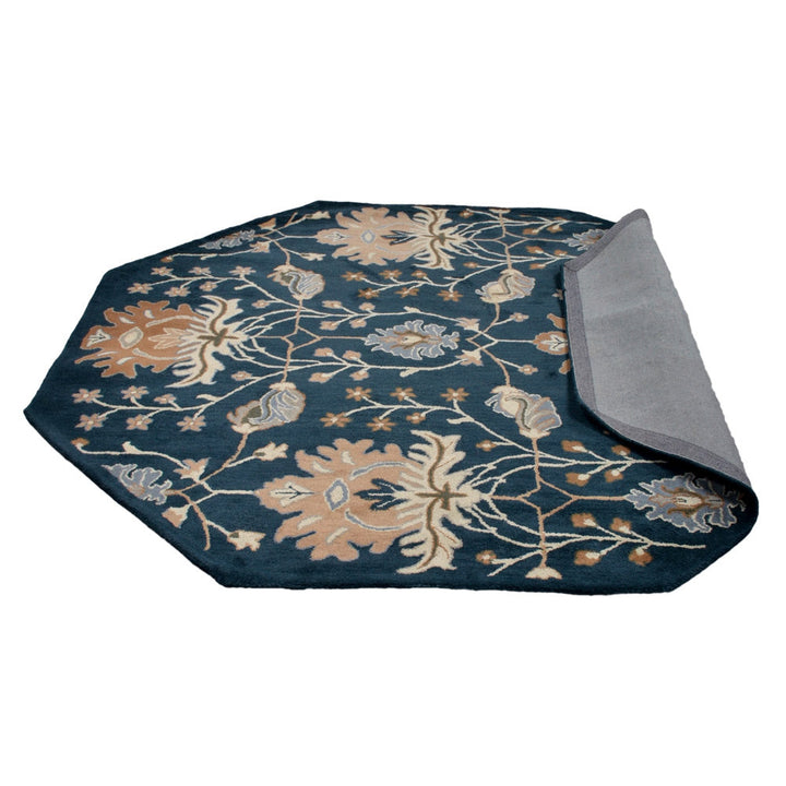 Hand Tufted Wool Area Rug Floral Blue K00522