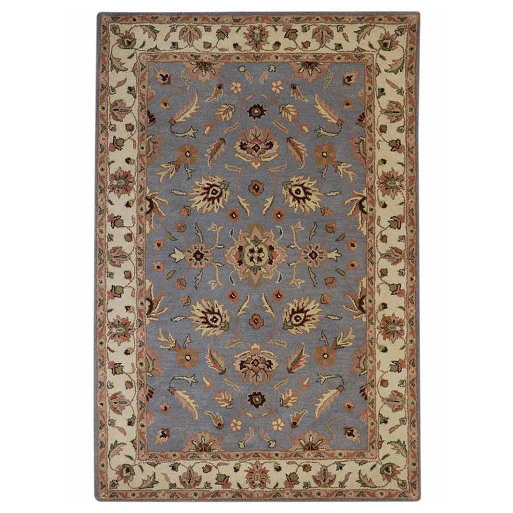 Hand Tufted Wool Area Rug Oriental Blue White K00523