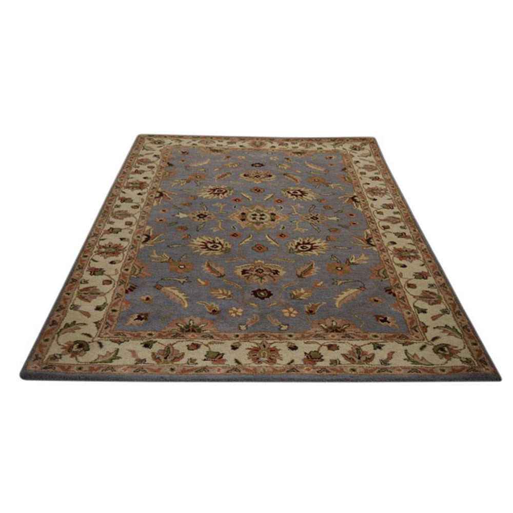 Hand Tufted Wool Area Rug Oriental Blue White K00523