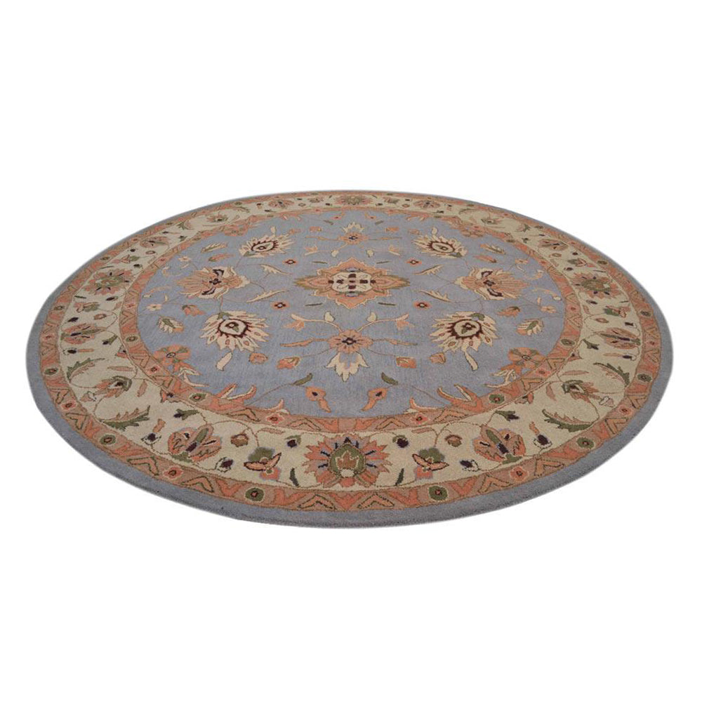 Hand Tufted Wool Area Rug Oriental Blue White K00523