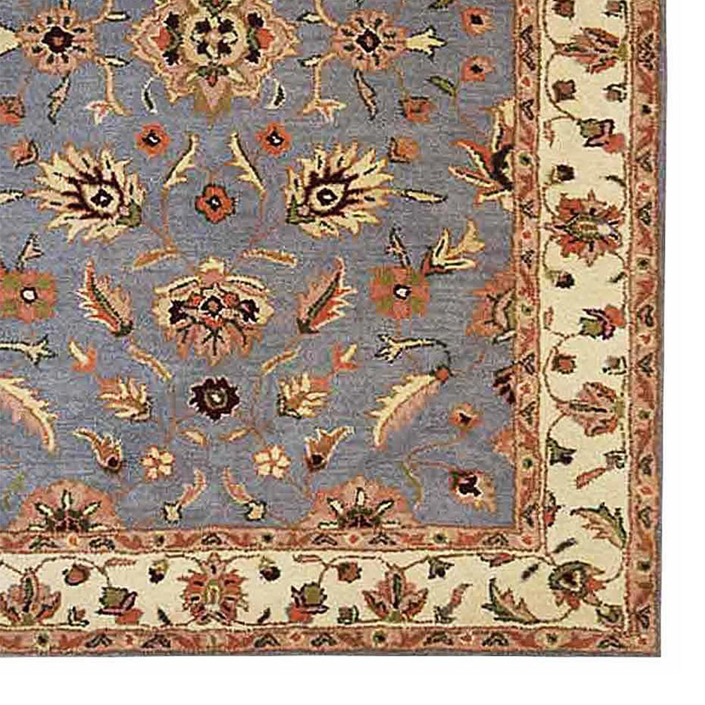 Hand Tufted Wool Area Rug Oriental Blue White K00523