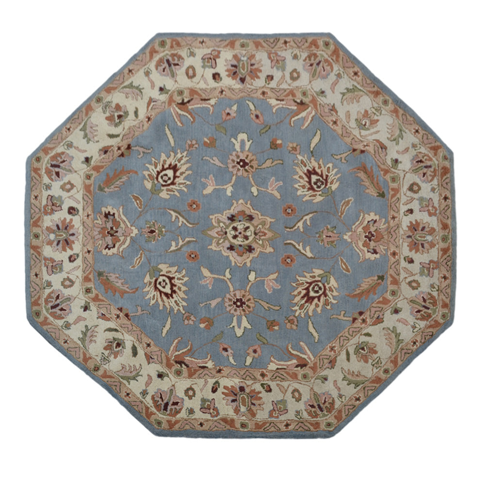 Hand Tufted Wool Area Rug Oriental Blue White K00523