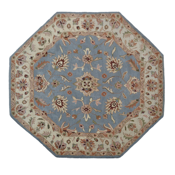 Hand Tufted Wool Area Rug Oriental Blue White K00523