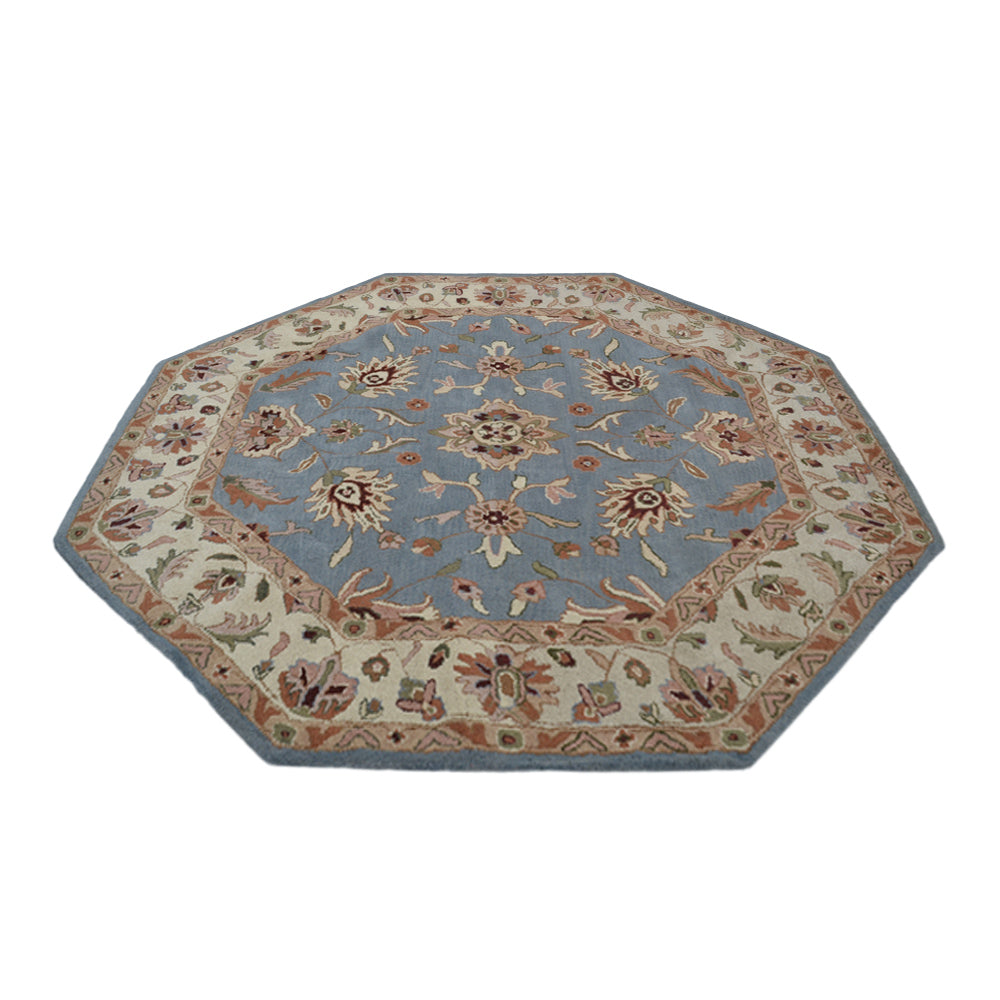 Hand Tufted Wool Area Rug Oriental Blue White K00523