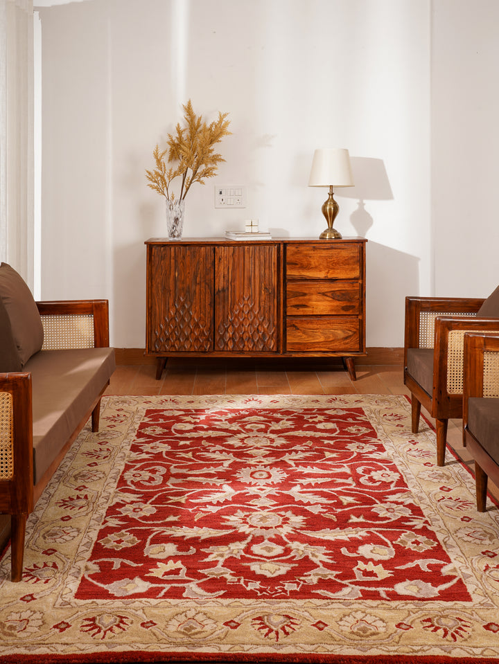 Hand Tufted Red Gold Wool Oriental Rug