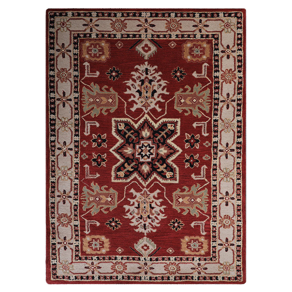 Hand Tufted Wool Area Rug Oriental Red Beige K00535