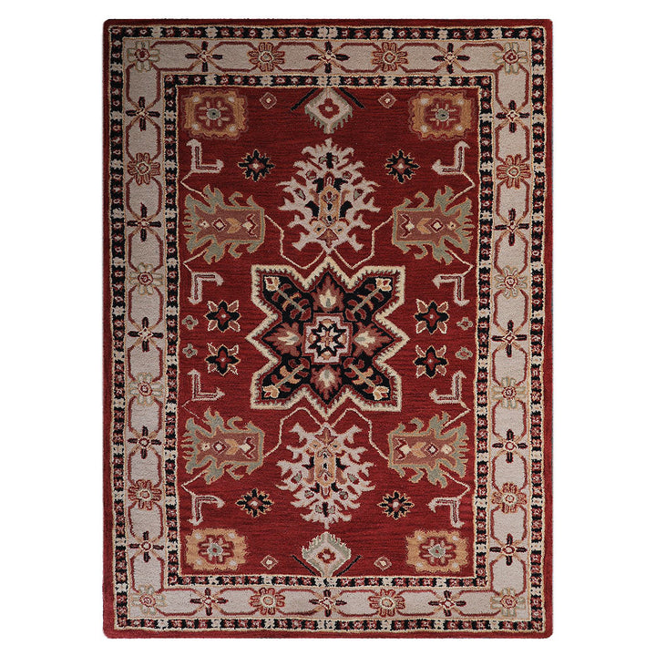 Hand Tufted Wool Area Rug Oriental Red Beige K00535