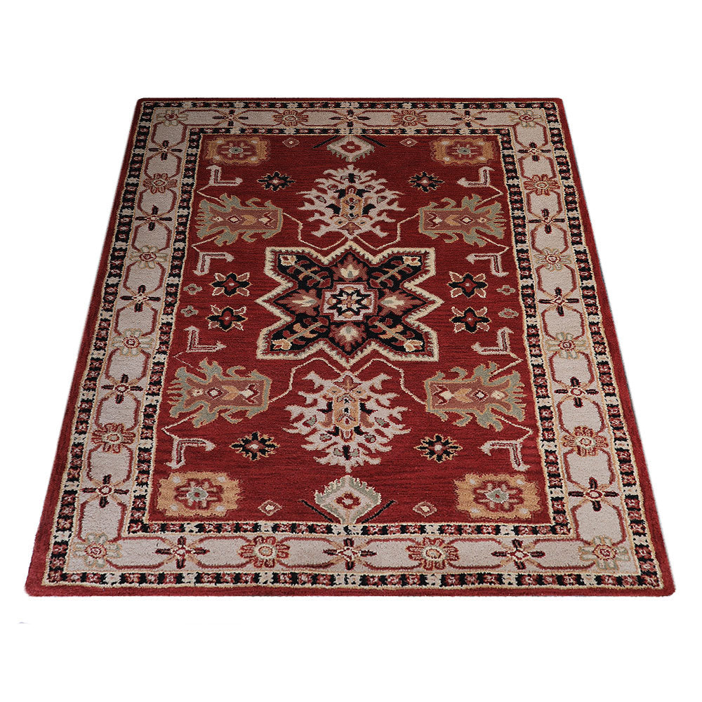 Hand Tufted Wool Area Rug Oriental Red Beige K00535