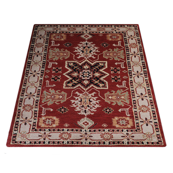 Hand Tufted Wool Area Rug Oriental Red Beige K00535