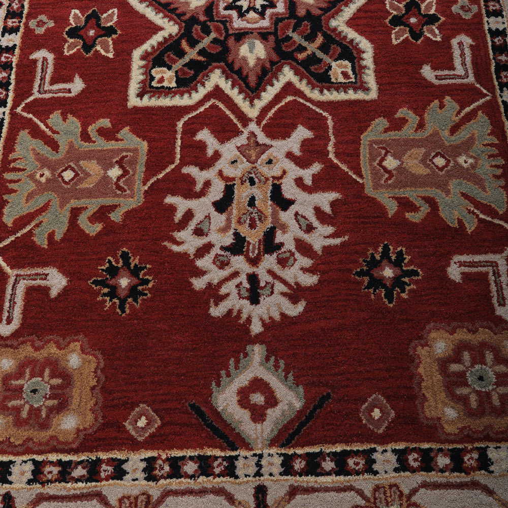 Hand Tufted Wool Area Rug Oriental Red Beige K00535
