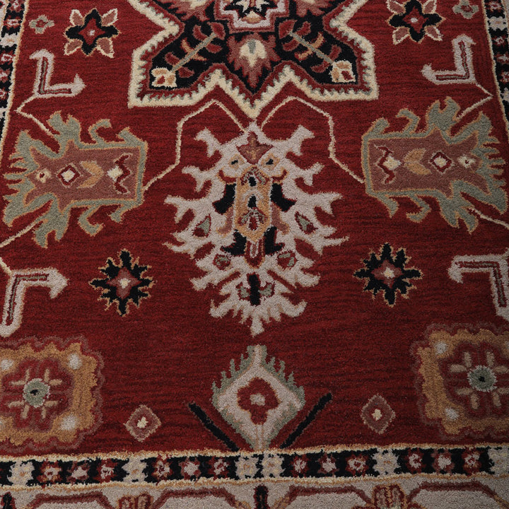 Hand Tufted Wool Area Rug Oriental Red Beige K00535