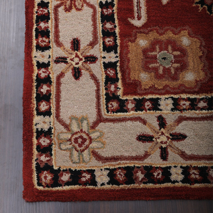 Hand Tufted Wool Area Rug Oriental Red Beige K00535