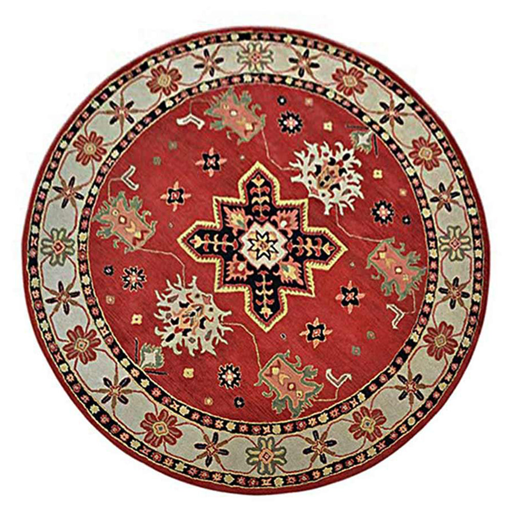 Hand Tufted Wool Area Rug Oriental Red Beige K00535