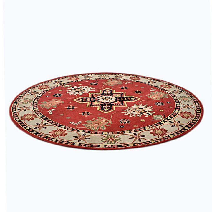 Hand Tufted Wool Area Rug Oriental Red Beige K00535