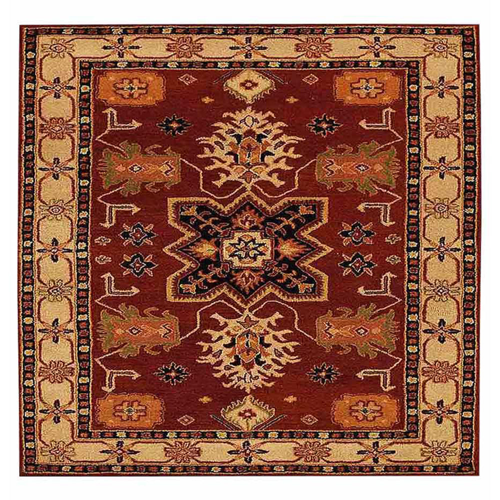Hand Tufted Wool Area Rug Oriental Red Beige K00535