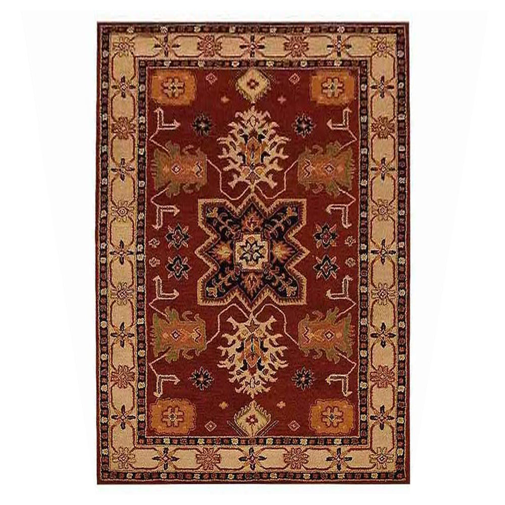 Hand Tufted Wool Area Rug Oriental Red Beige K00535