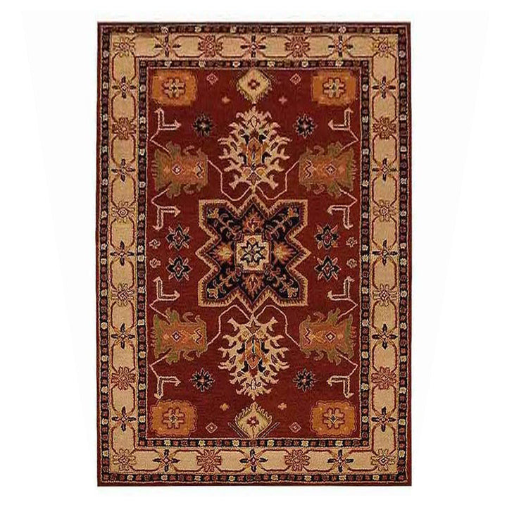 Hand Tufted Wool Area Rug Oriental Red Beige K00535